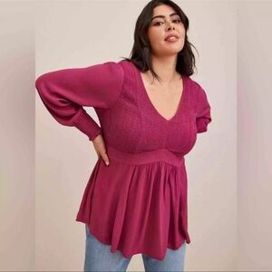 NWT!! Torrid Babydoll Crinkle Gauze Smocked Top Size 4(26) Boho Pink